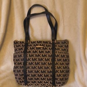 LARGE Michael Kors Signature Black and Tan Tote